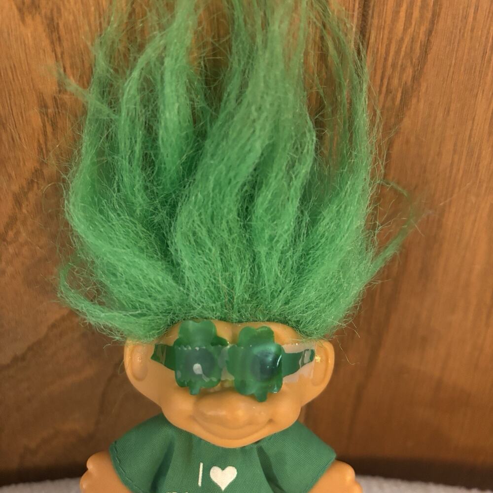 Vintage Russ Troll Doll - St Patrick's "I Love the Irish" - Green Hair, 3 inch - Picture 4 of 5
